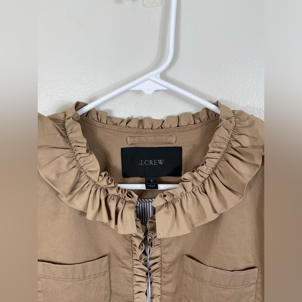 J.Crew Khaki Tan Ruffle Chino Jacket Cotton Casual Size 2 - Picture 8 of 14